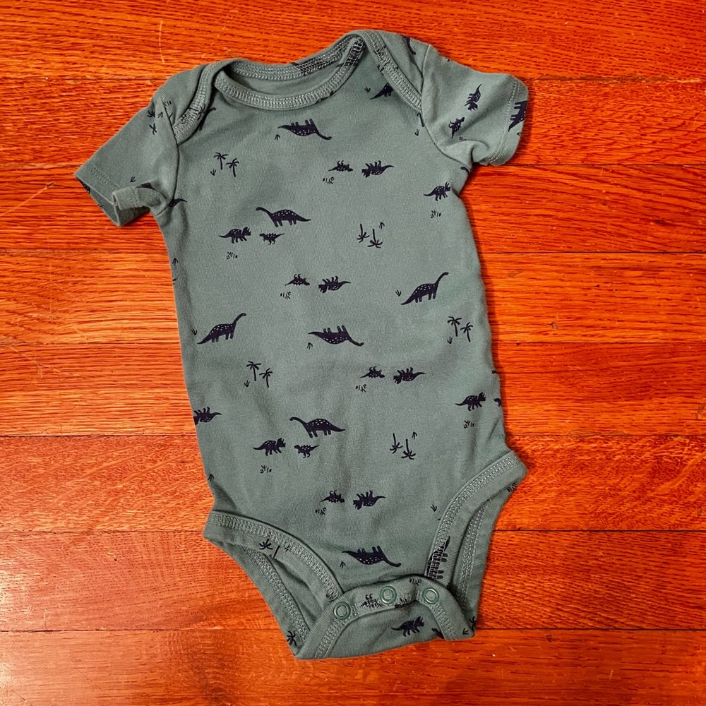 Carters Dinosaur Print Kids One Piece Short Sleeve Onsie - Green